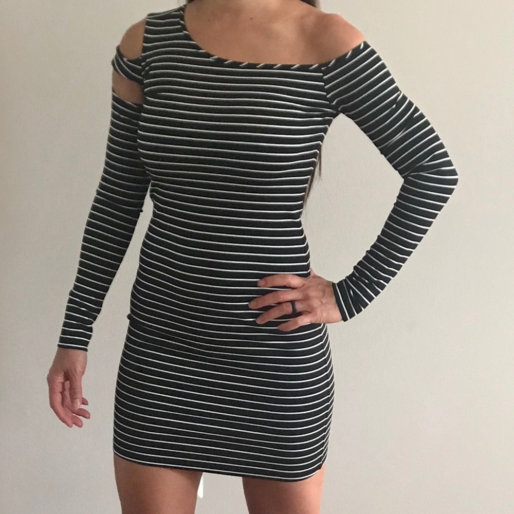 Torn by Ronny Kobo Striped Dress One Shoulder XS